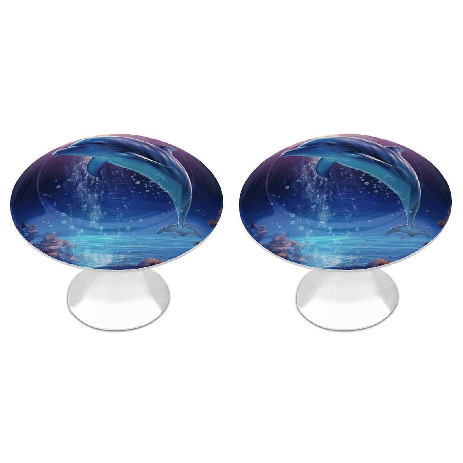 Fodpand White 2 Pack Cabinet Knobs 1.1 Inch Single Hole Drawer Pulls Handles Decorative Ocean Dolphin Furniture Knobs For Dresser Kitchen Bathroom Cupboard Wardrobe Vanity Closet Door Hardware