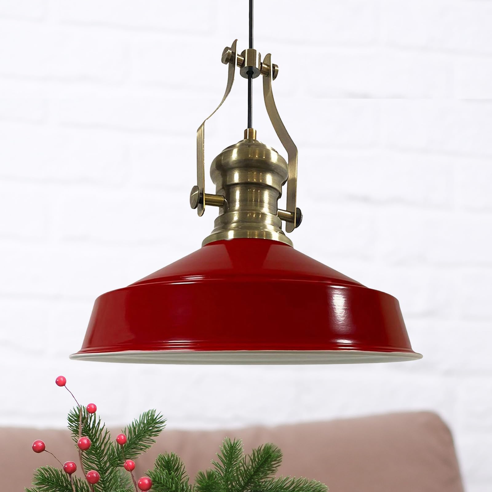 Bamyum Red 1 Neo Asletl Pendant Light Vintage Metal 41 Cm, Lamp Shades Ceiling, Kitchen Lights Ceiling E27, Industrial Lamp Shades Ceiling, Metal Pendant Light Fitting For Living Room, Red