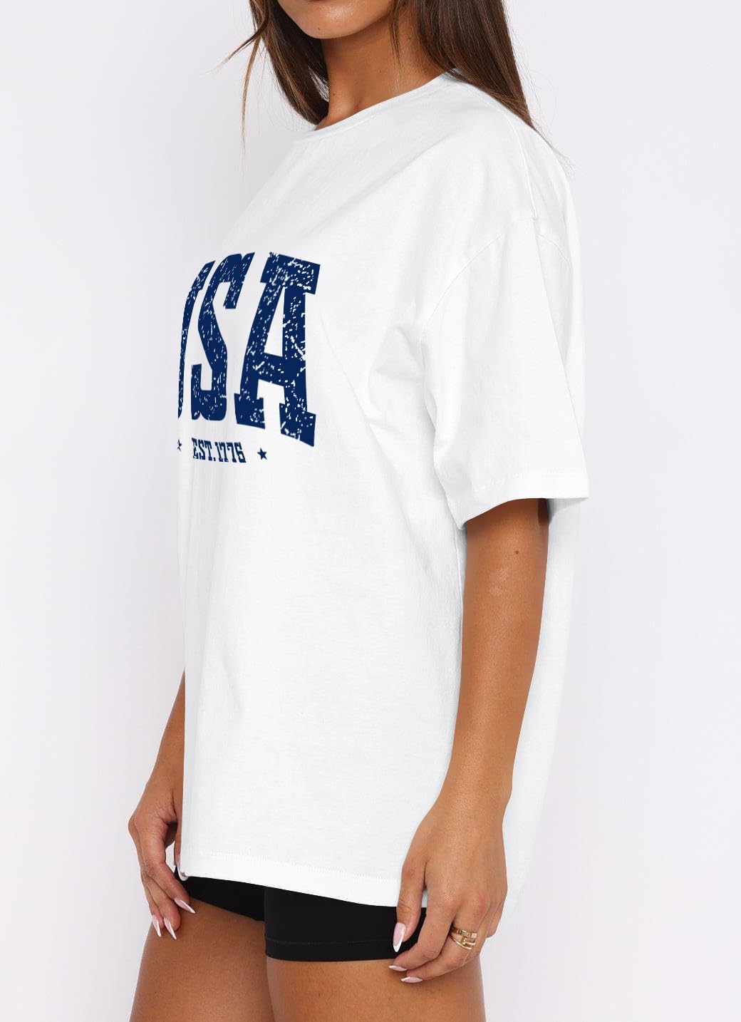 Dressmine Womens USA Oversized T-Shirts Summer Round Neck Short Sleeve Shirts Cute Print Graphic Tees - Image 2