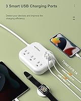 Vista 7 de Adaptador de enchufe de viaje europeo con USB C, adaptador de salida ROOTOMA de EE. UU. a Europa, 3 tomas de corriente, 3 puertos USB, regleta