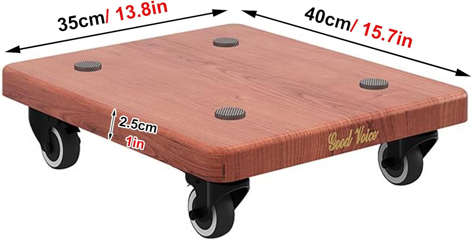 Kunovo Wood Speaker Stand Pair, Brown, 35cm/14in x 40cm/16in, Lockable Wheels, Non-Slip Feet, Universal Compatible, 20kg/45 lbs Load Capacity