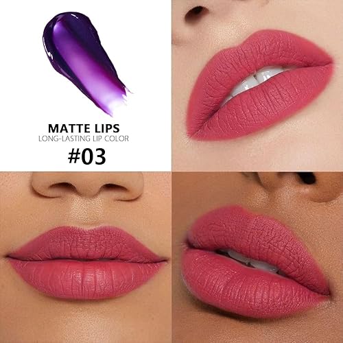 Vista 52 de evpct Tinte labial rojo malva profundo con pinzas, lápiz labial líquido mate, larga duración, impermeable, para mujeres, taza antiadherente, lápiz
