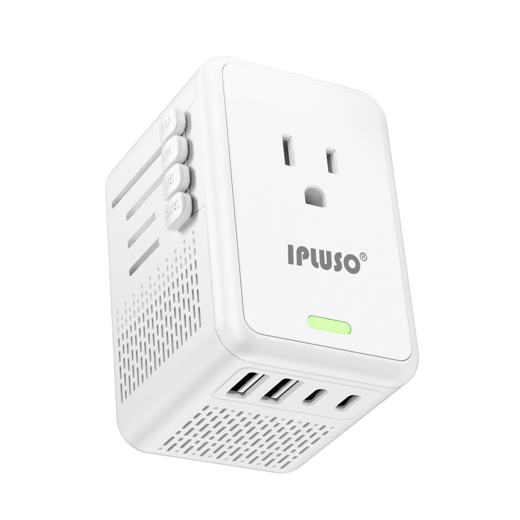 Photo 1 of IPLUSO Power Converter Adapter Combo, Specially for Hair Dryers, 220v to 110v Voltage Converter with AC Sockets, 2 USB C & 2 USB A Ports, Compact Voltage Converter US to Europe(White)