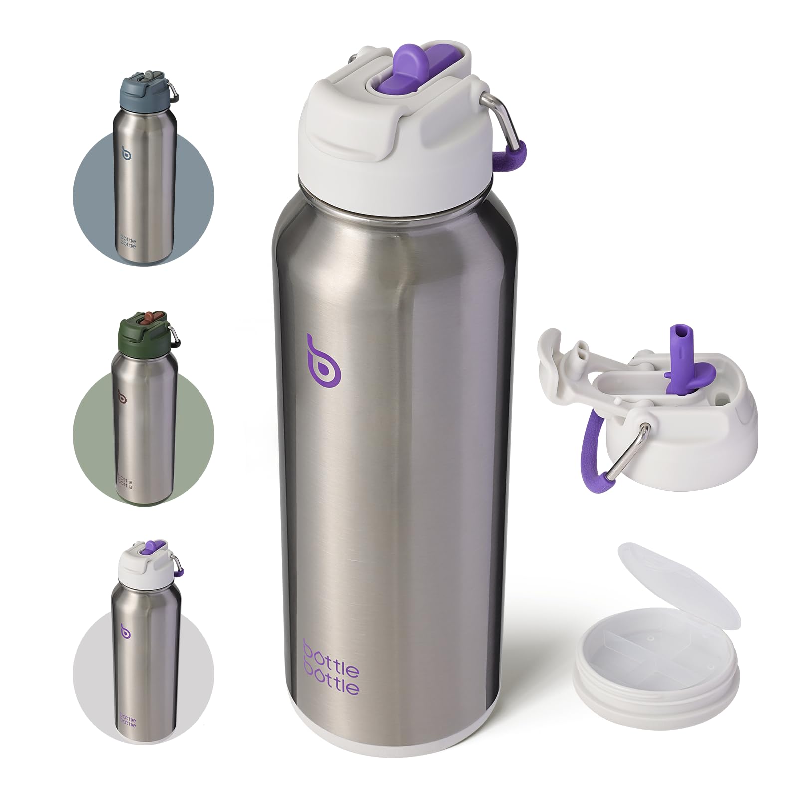 BOTTLE BOTTLE Insulated Water Bottle with Straw 1180ml(40oz) Sports Stainless Steel Water Bottles with Handle Lid Outdoors Drink Flask for Pills (Terra Grey)