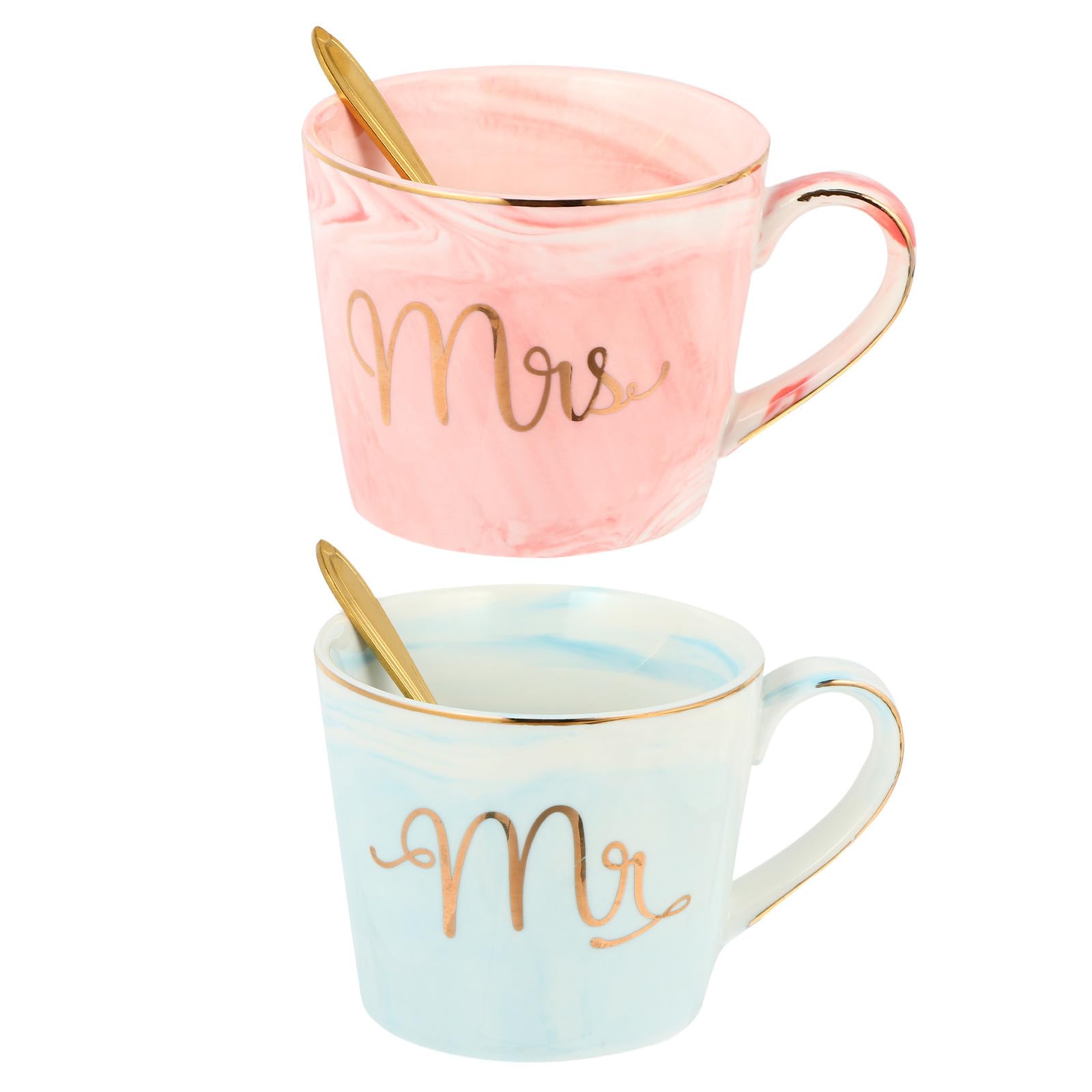 Gadpiparty Ensemble de 2 Tasses à Café en Céramique Effet Marbre Grosse Ouverture, Facile à Nettoyer, Cadeau Créatif pour Couple Lors des Fiançailles ou Mariage