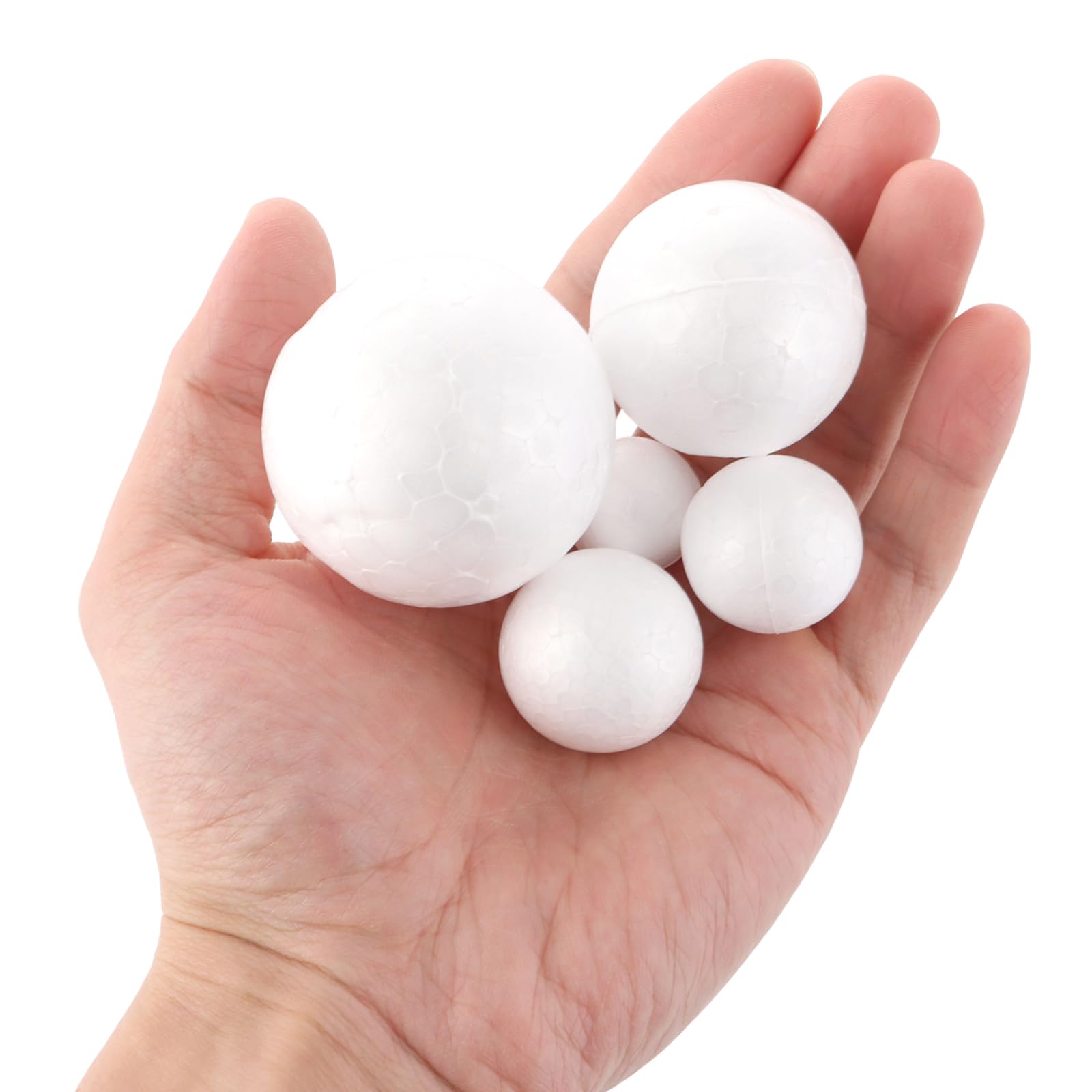 Bolas de Porexpan 150 Piezas, 5 Tamaños (2-5cm), Esferas de Poliestireno para Manualidades, Navidad, Decoración, Bolas Blancas, DIY, Proyectos Escolares, Regalos