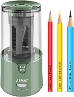 AFMAT Apontador de lápis elétrico - parada automática, super afiada e rápida, apontador elétrico de lápis, plugue para lápis de cor nº 2 de 6 a 12 mm - escritório/casa - verde