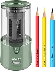 AFMAT Apontador de lápis elétrico - parada automática, super afiada e rápida, apontador elétrico de lápis, plugue para lápis de cor nº 2 de 6 a 12 mm - escritório/casa - verde