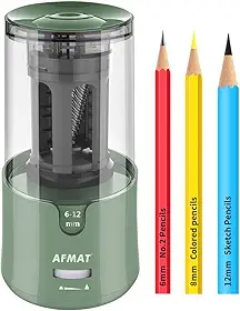 AFMAT Apontador de lápis elétrico - parada automática, super afiada e rápida, apontador elétrico de lápis, plugue para lápis de cor nº 2 de 6 a 12 mm - escritório/casa - verde