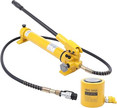 Futchoy 30T Hydraulic Jack Porta Power Ram Kit + CP-700 Manual Hydraulic Hand Pump Multi Section Jack, 2 Stroke Industrial Mini Hydraulic Cylinder 30T Hydraulic Jack + CP-700 Pump, Yellow