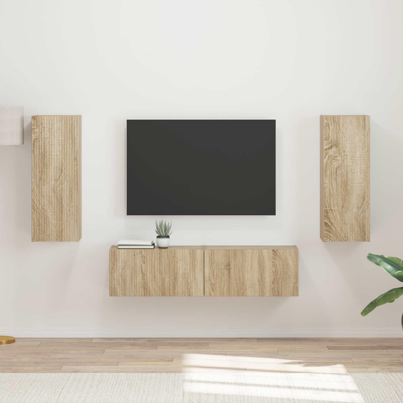 TV-Schrankset Wandmontiert 2-teilig Sonoma-Eiche Holzwerkstoff, Modernes Media-Center für Wohnzimmer, Elegantes Design mit Stauraum