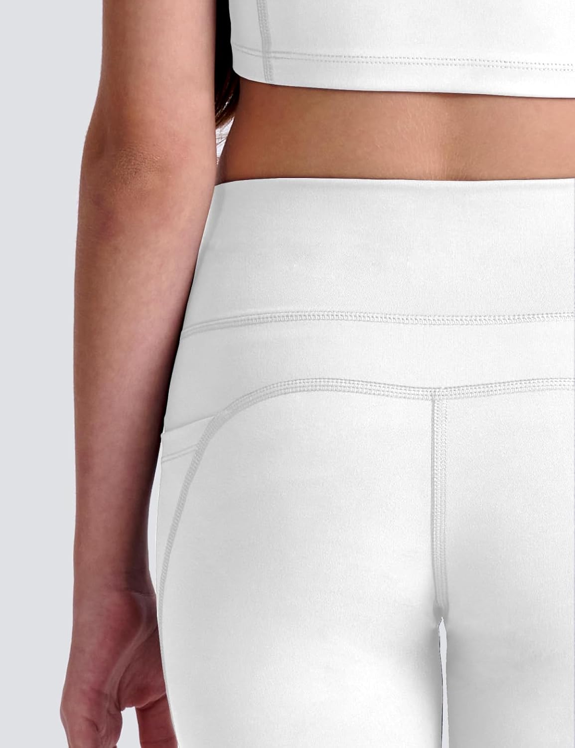 Girls' Black Athletic Leggings with Pockets, White Ankle Length Yoga Pants for Kids - Image 3