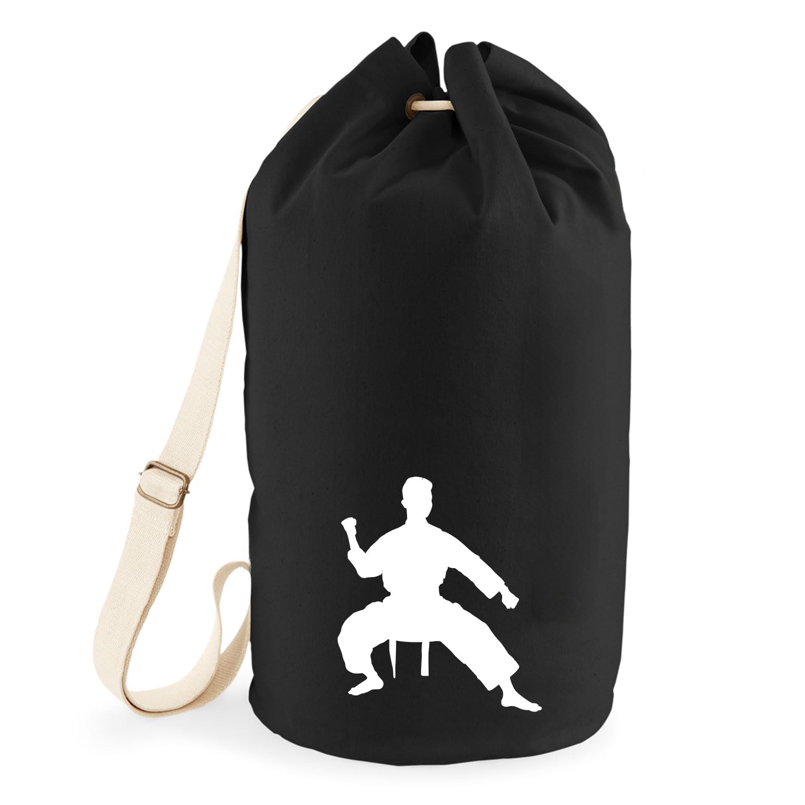 Huuraa Seesack Taekwondo Silhouette 20 Liter Black Baumwolle Rucksack Geschenkidee