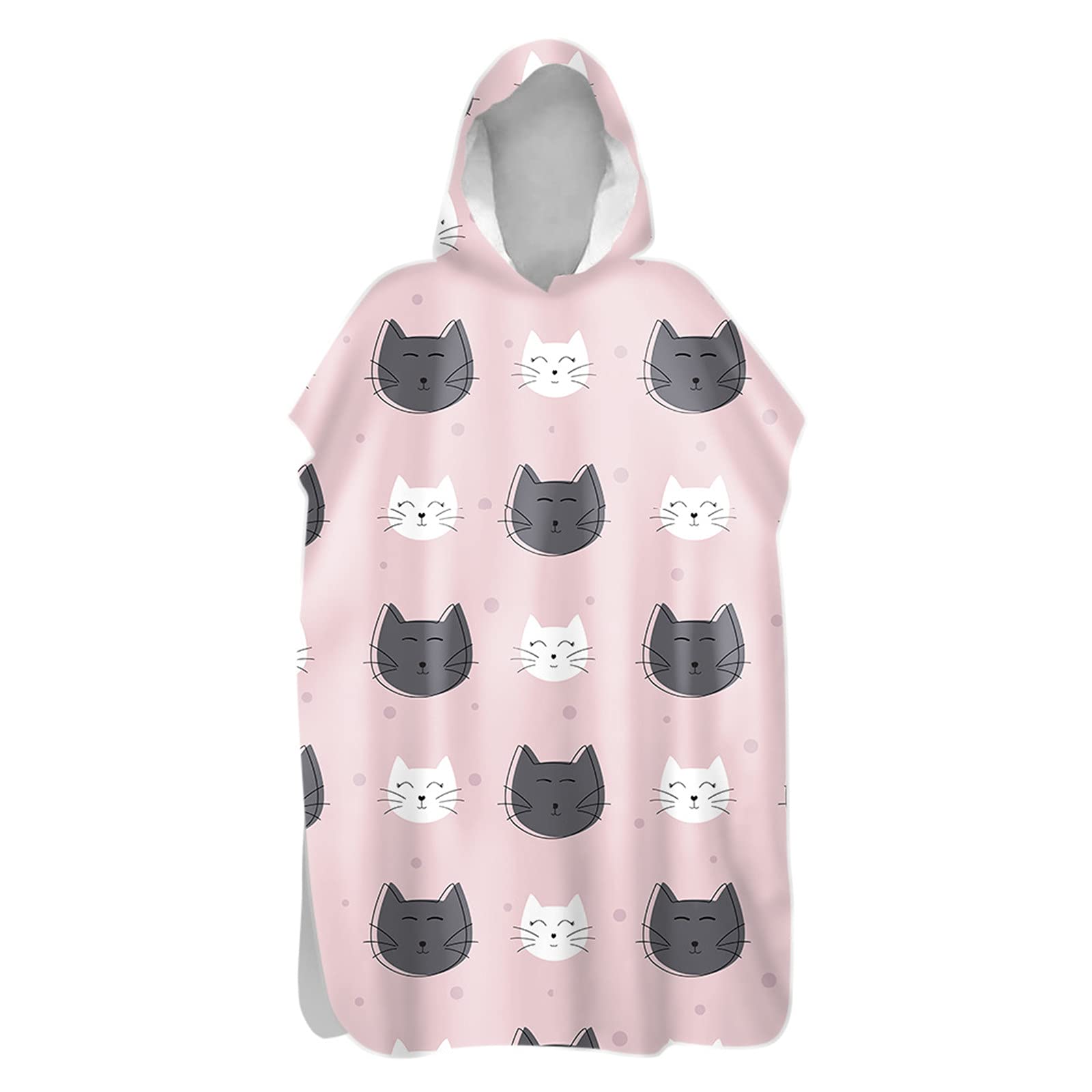 Chickwin Changing Dry Robe Towel Poncho for Adult Kid, Cat Printed Poncho with Hooded Swim Beach Towel Microfibre Beach Surfing Swimming Robe (Pink Polka Dots,80x145cm)