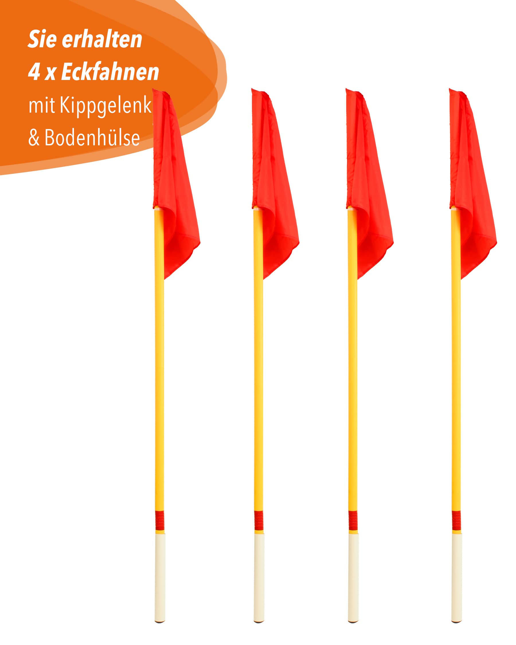 Bandiere angolari con giunto ribaltabile – 4 in set – con manicotto inferiore – 160 cm di altezza – per marcatura sul campo di gioco – per calcio e altri sport