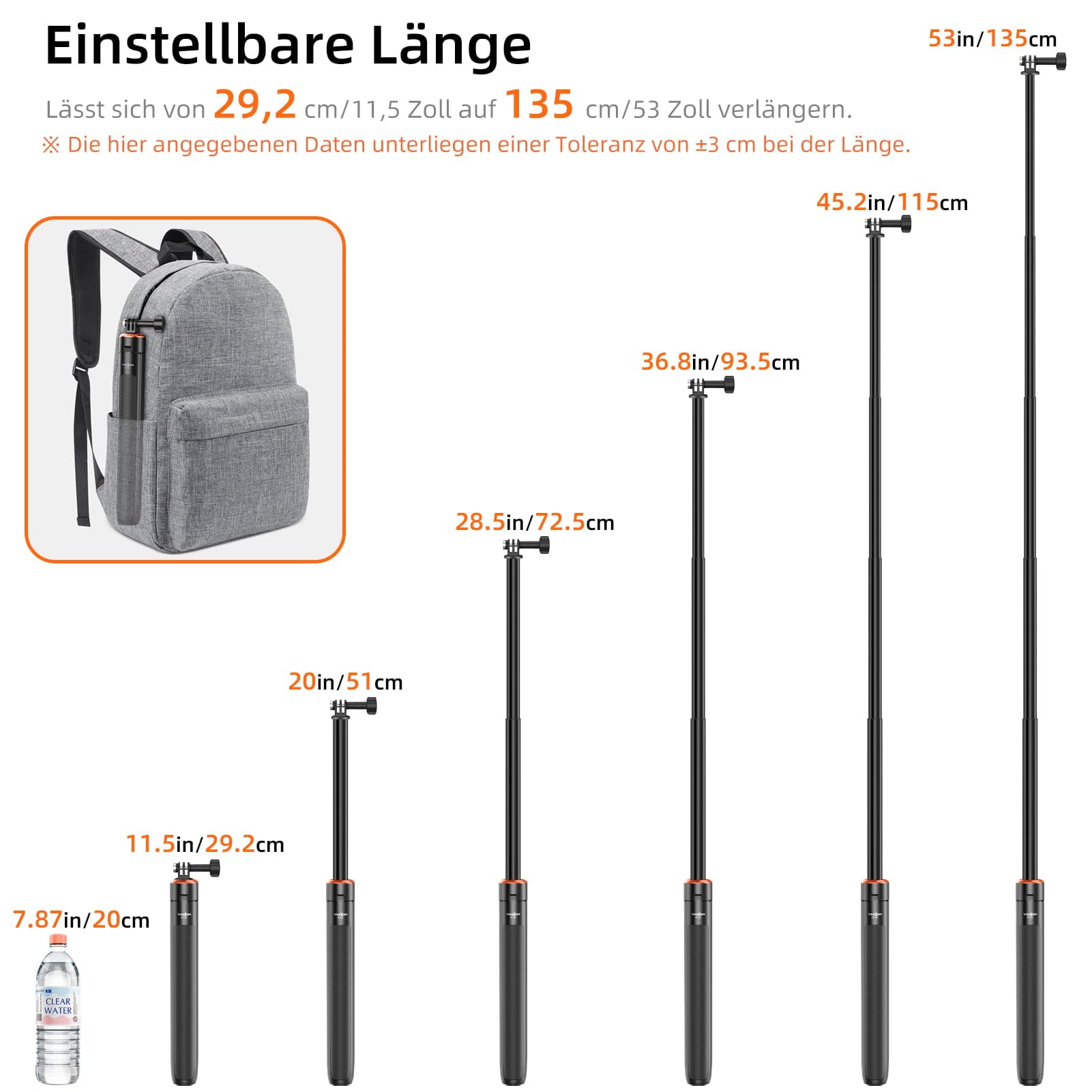 135cm Selfie Stick Stativ für DJI Osmo Action 5 Pro/4/3, Pocket 4/3, Osmo 360, GoPro, 2-in-1 Reisestativ mit Magnetischem Schnellverschluss-Adapter