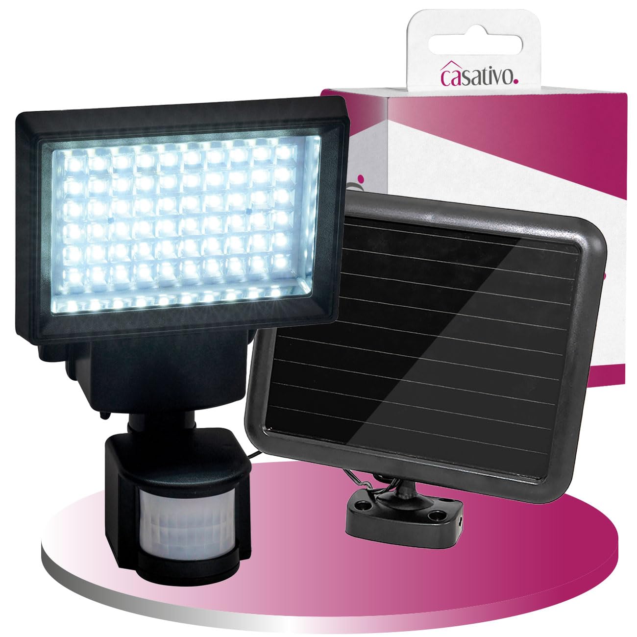 2er-Set Leistungsstarker LED Solar-Strahler mit Bewegungsmelder - Mehr Sicherheit für Ihr Zuhause - Helle 600 Lumen Aussenleuchte für Garten & Hof