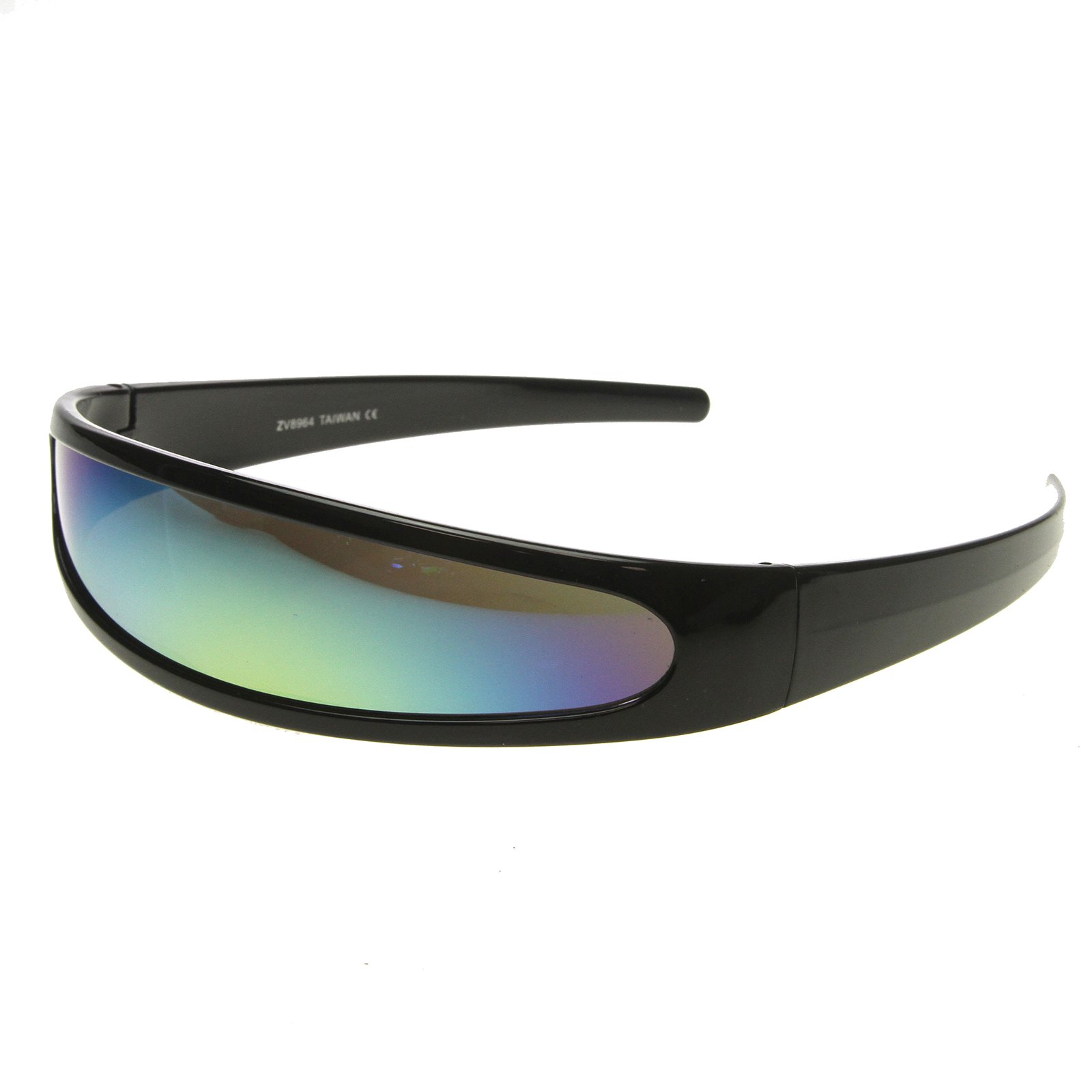 Futuristic Narrow Cyclops Color Mirrored Lens Visor Sunglasses (Black Sun)
