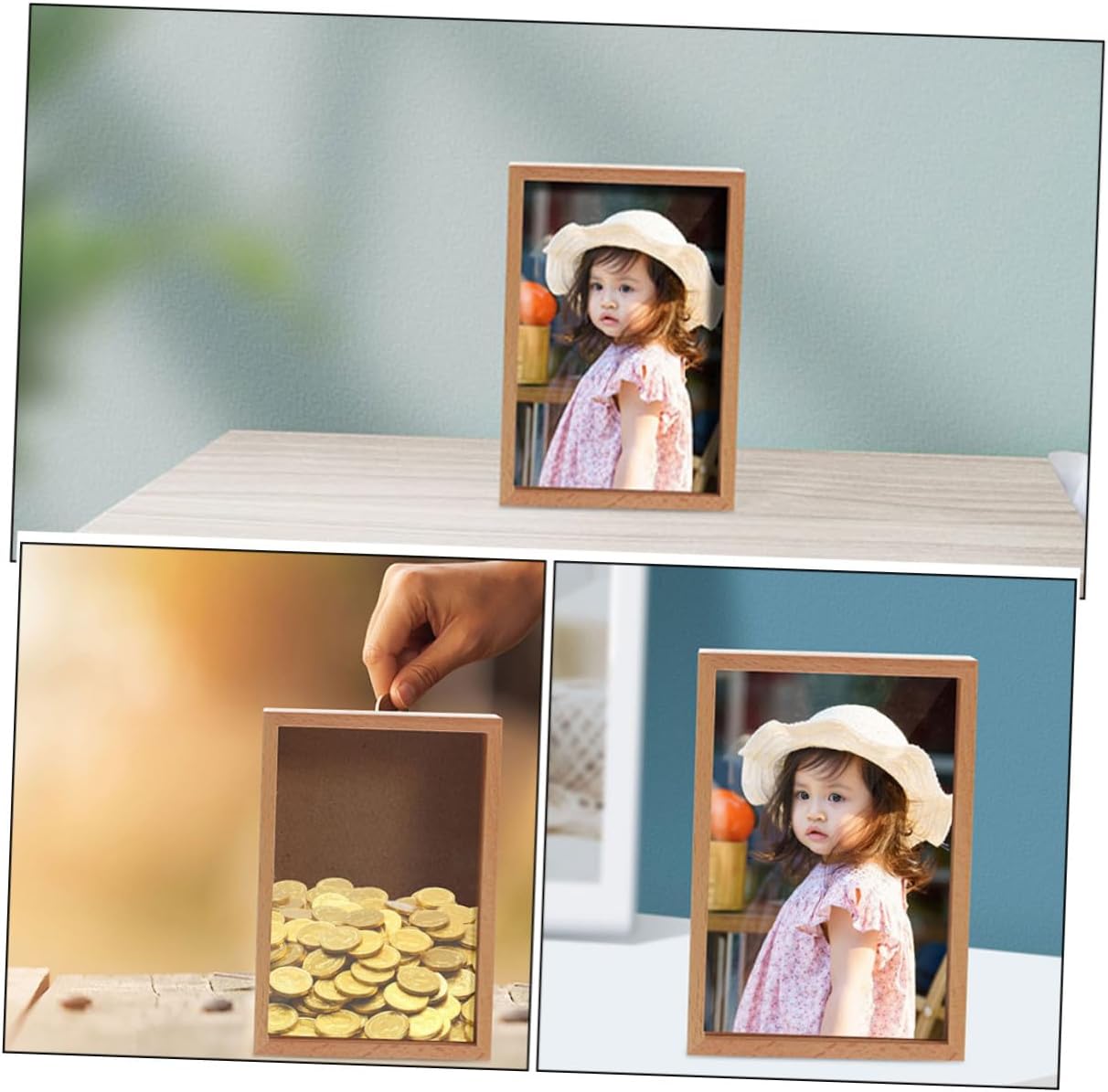 2pcs Wood Piggy Bank Money Saving Box with Acrylic Window Xmas image 3