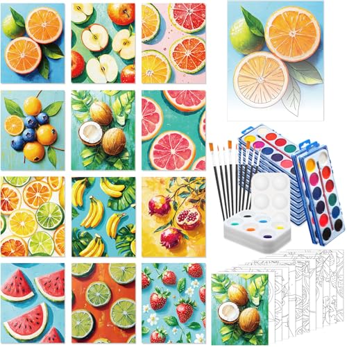 Ctosree 12 Sets Pre Drawn Canvas Kit for Painting,Colorful Fruit,8 x 10 in