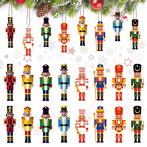 24 Pieces Christmas Nutcracker Ornaments Wood Hanging Nutcrackers Miniature Nutcracker Figures Traditional Holiday Nutcrackers Christmas Sweater Ornament for Xmas Christmas Tree Shelf Table Decoration