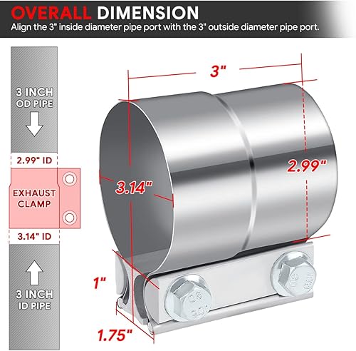 Miniatura 5 de DNA MOTORING EXA-CL-014 Abrazadera de banda para junta de regazo de 3 pulgadas para reparación de silenciador de escape, acero inoxidable 304