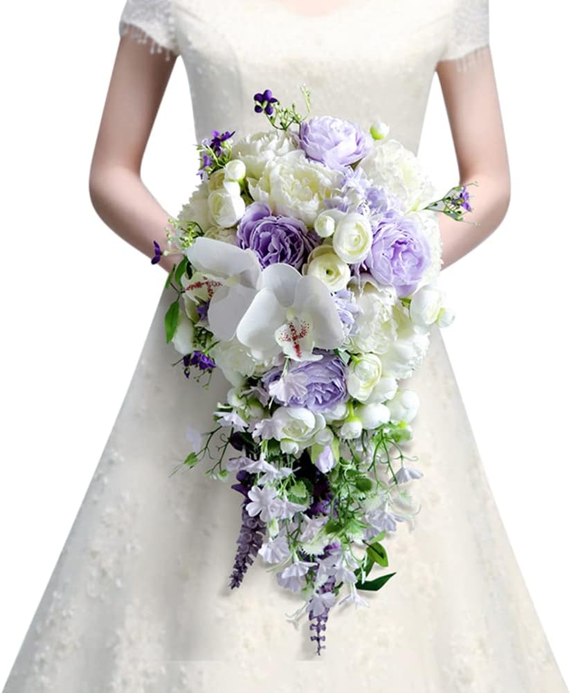 Wedding Bouquet Bride Flower Bridal Bouquets, Water Drop Shape Wedding Bouquets for Bride Bridesmaid Bouquet Artificial Rose Artificial Flower Fake Orchid Bouquet Holding Flower