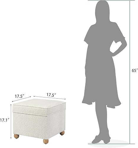 Miniatura 167 de Adeco Taburete de almacenamiento con diseño de escritura de tela, tapa con bisagras, patas de madera maciza, otomanas de 18 pulgadas de altura y 3D