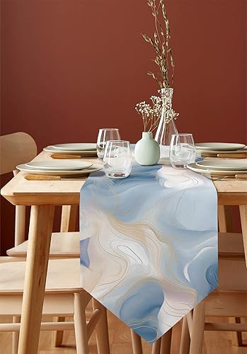 Miniatura 2 de Camino de mesa de lino, 72 pulgadas de largo, textura abstracta de mármol ombré, camino de mesa de arpillera lavable, piedra moderna con línea