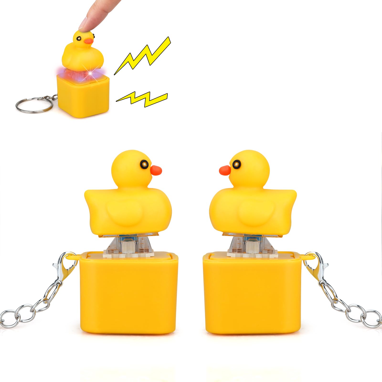 Aolcev 2PCS Duck Quacking Button Keychain Sound Fidget Toy for Adults Kids Rechargeable Anxiety Relief with Colourful Lights & Quacking Sound Portable Clicky for Office Travel Anti Stress Gifts