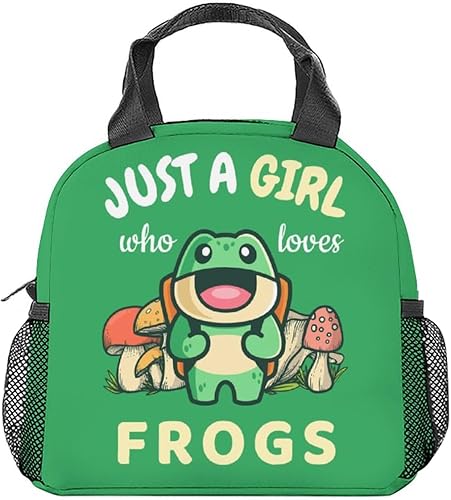 Miniatura 1 de Lonchera de rana para niños, pequeñas bolsas de almuerzo aisladas, bonita lonchera reutilizable para mujeres, bolsas de almuerzo congelables verdes