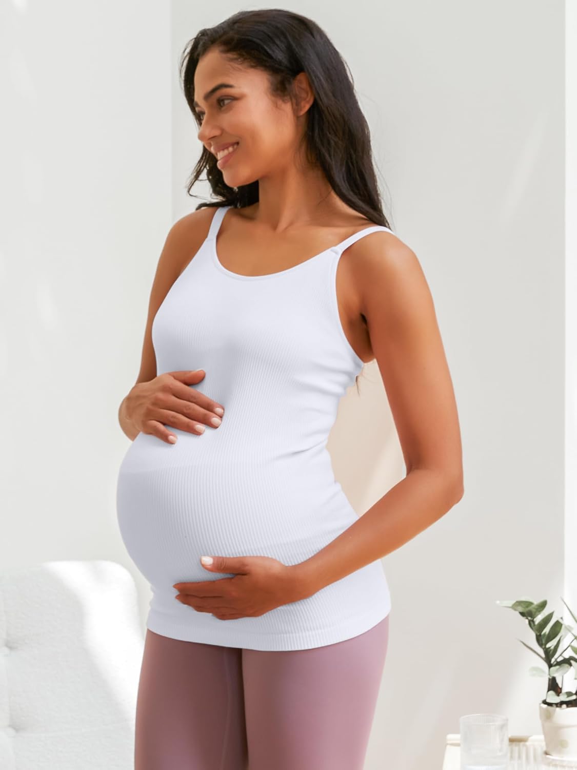 ATTRACO Women's Maternity Tank Tops with Built in Bra Seamless Y Back Side Ruched Pregnancy Tank Top - Image 7