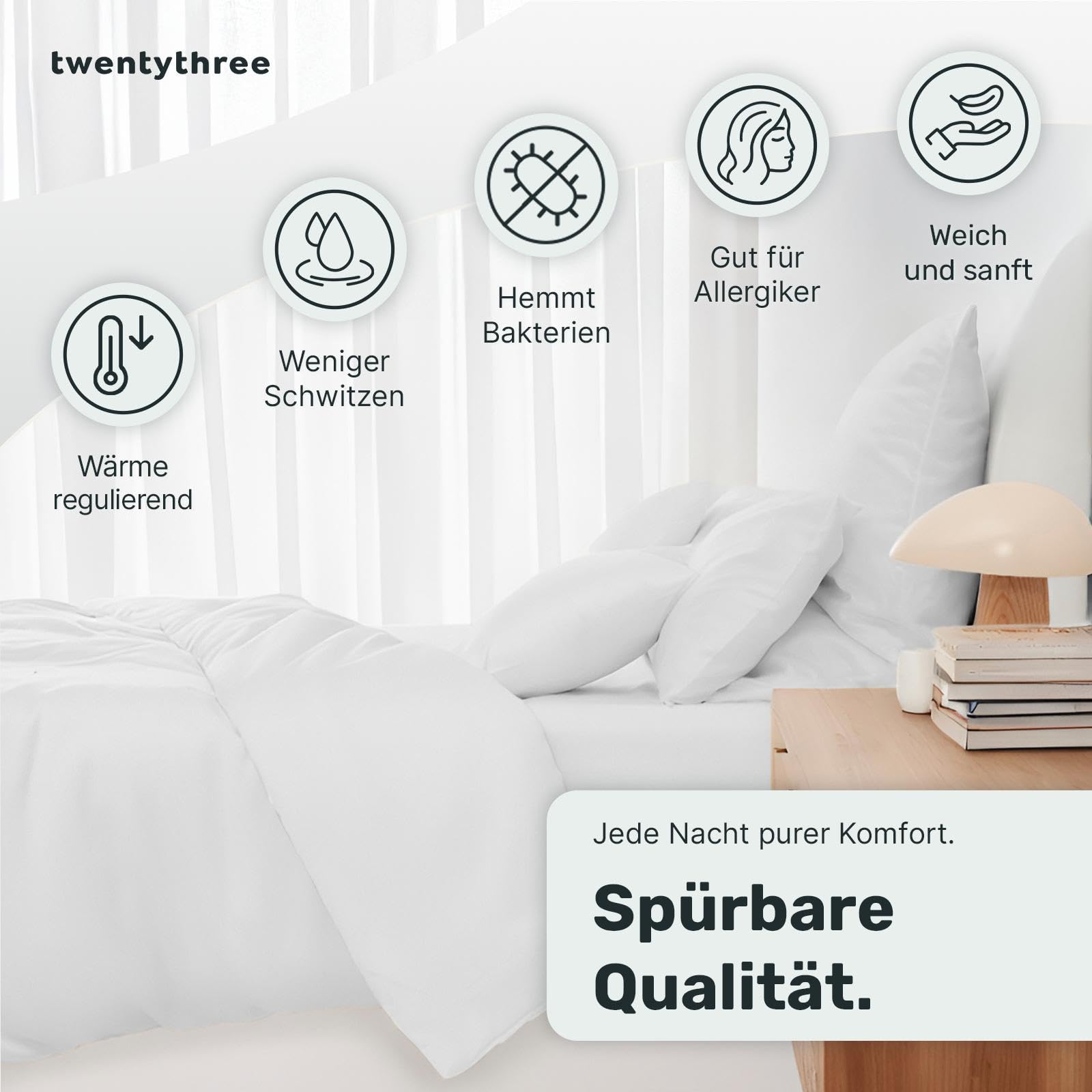Twenty:three 100% Premium Eucalipto Set di biancheria da letto [1x] 155x220 + [1x] 80x80 cm rosa – morbidissimo e morbido – Set copripiumino con chiusura lampo e federa – Estate e inverno –