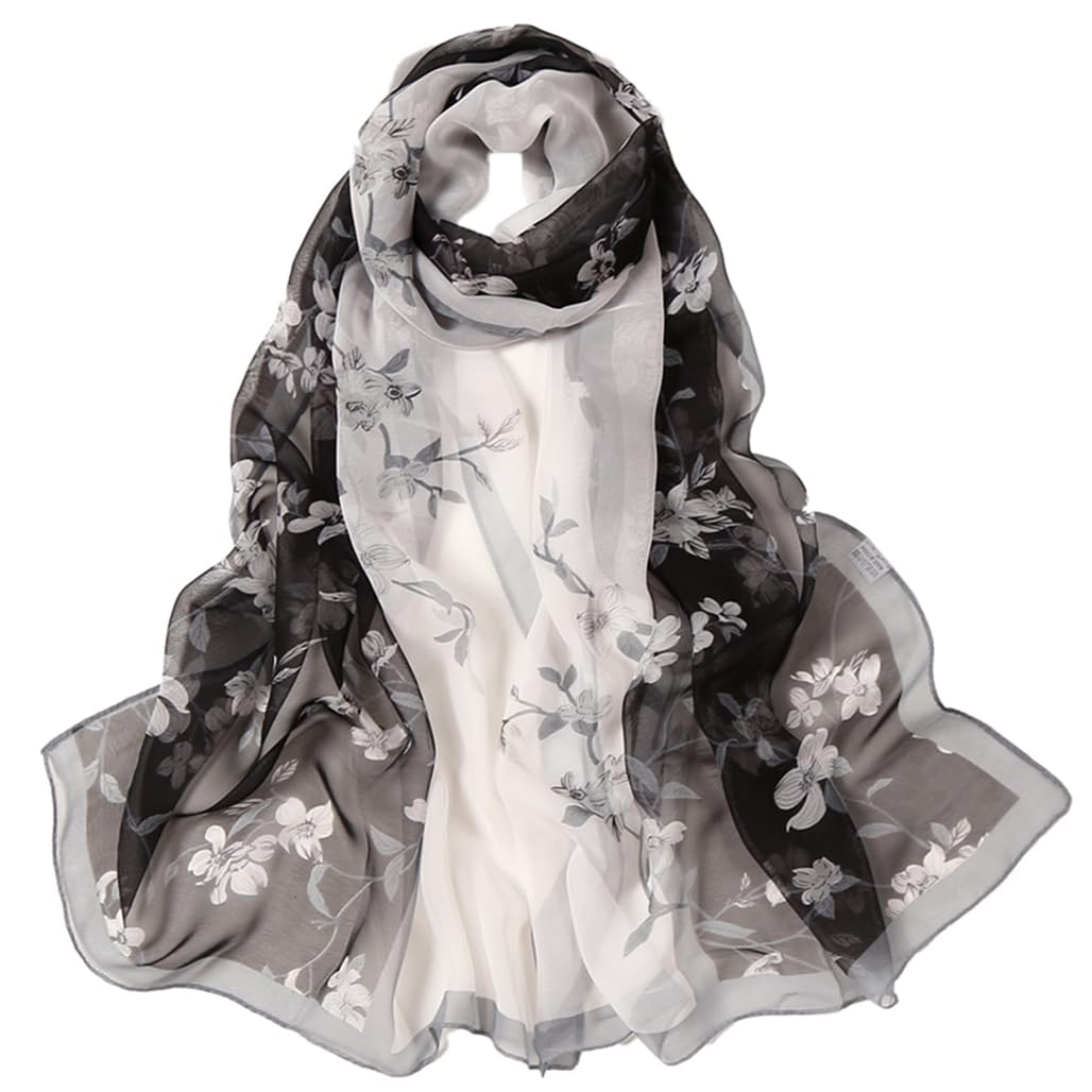 MINIDORA Lightweight Scarves for Women Elegant Floral Pattern Scarf Shawls Sunscreen Head Shawls