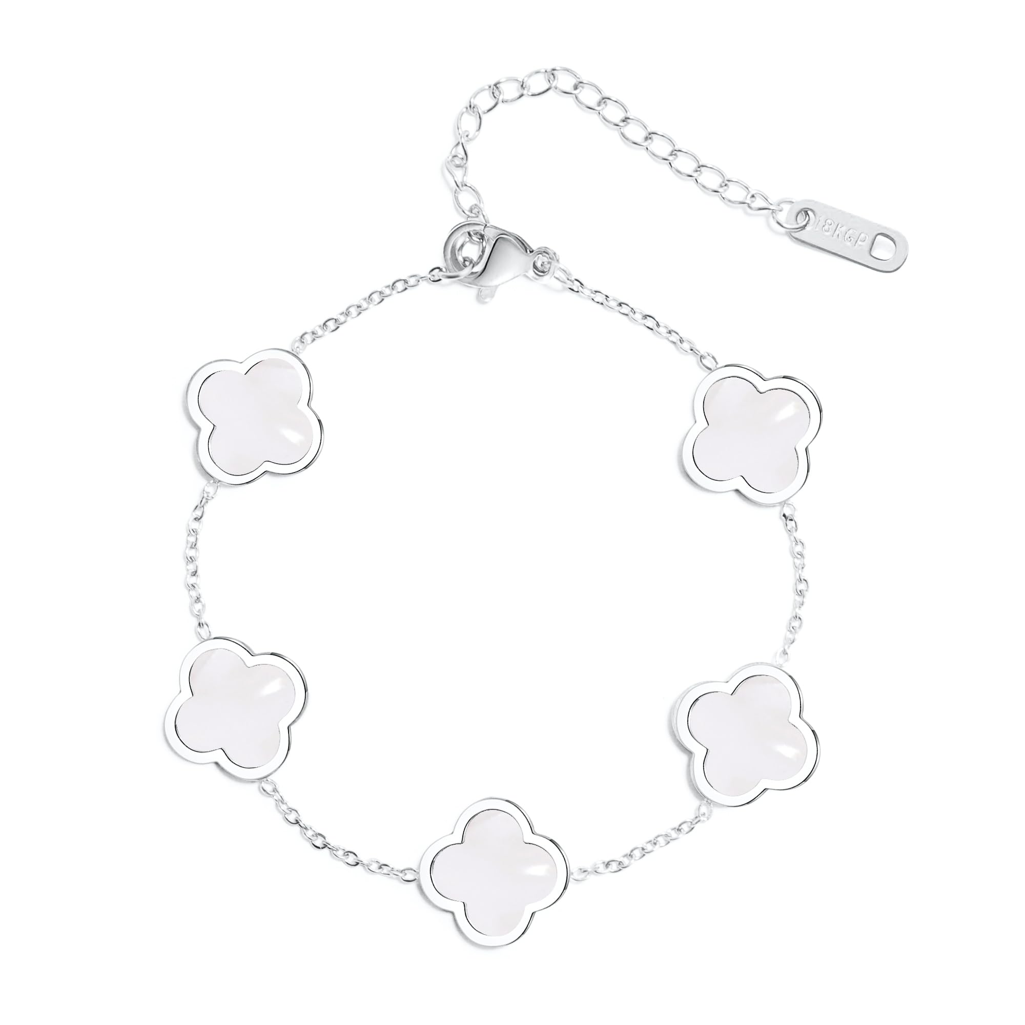 BEAIGUnique Four Leaf Clover Bracelet for Women White Black Green Red Lucky Link Clover Bracelets,18K Gold Plated Jewelry Christmas Valentine's Day Gifts