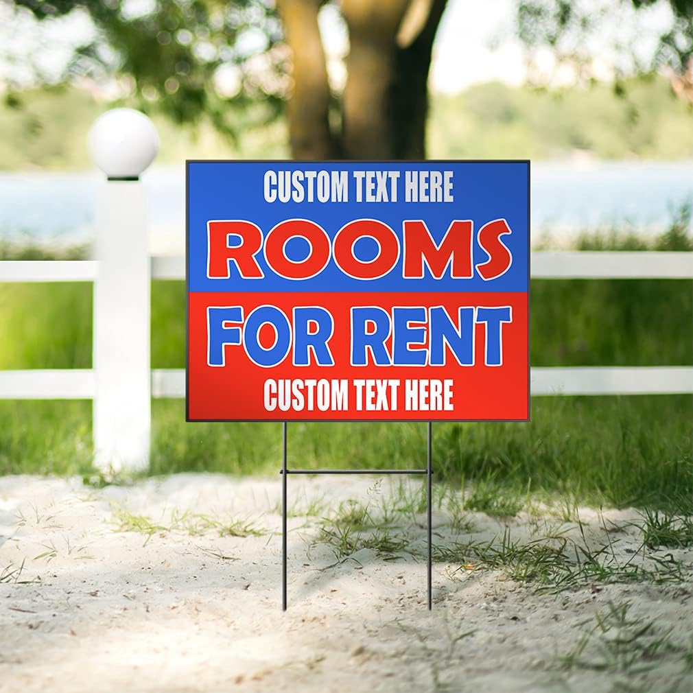 Custom Weatherproof Yard Sign for Rent Rooms Lawn Garden 18x12 Inches 2 Sides Print Personalized Text Here