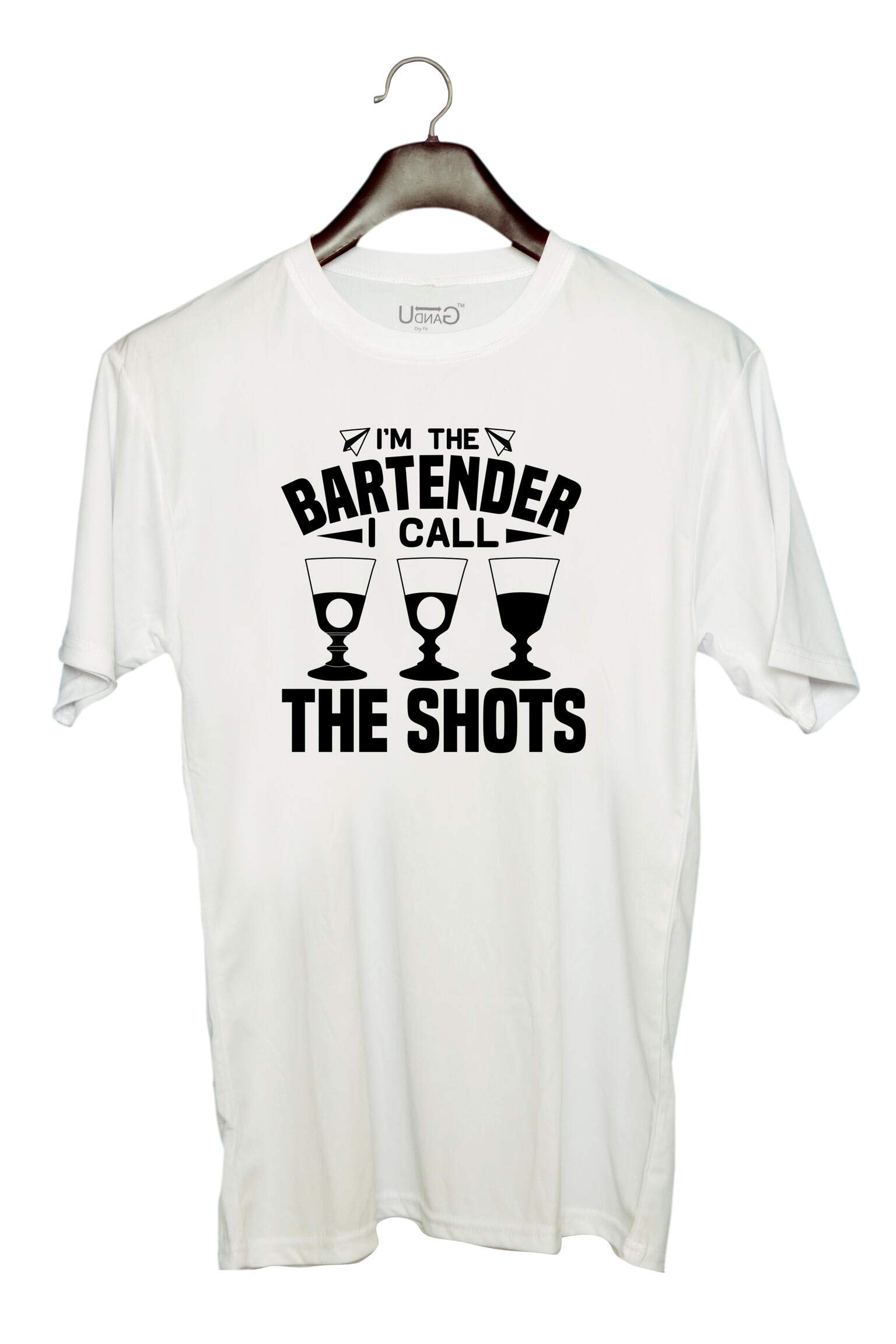 UDNAGUnisex Round Neck Graphic 'Bartender | I'm The Bartender I Call' Polyester T-Shirt White [Size 2YrsOld/22in to 7XL/56in]