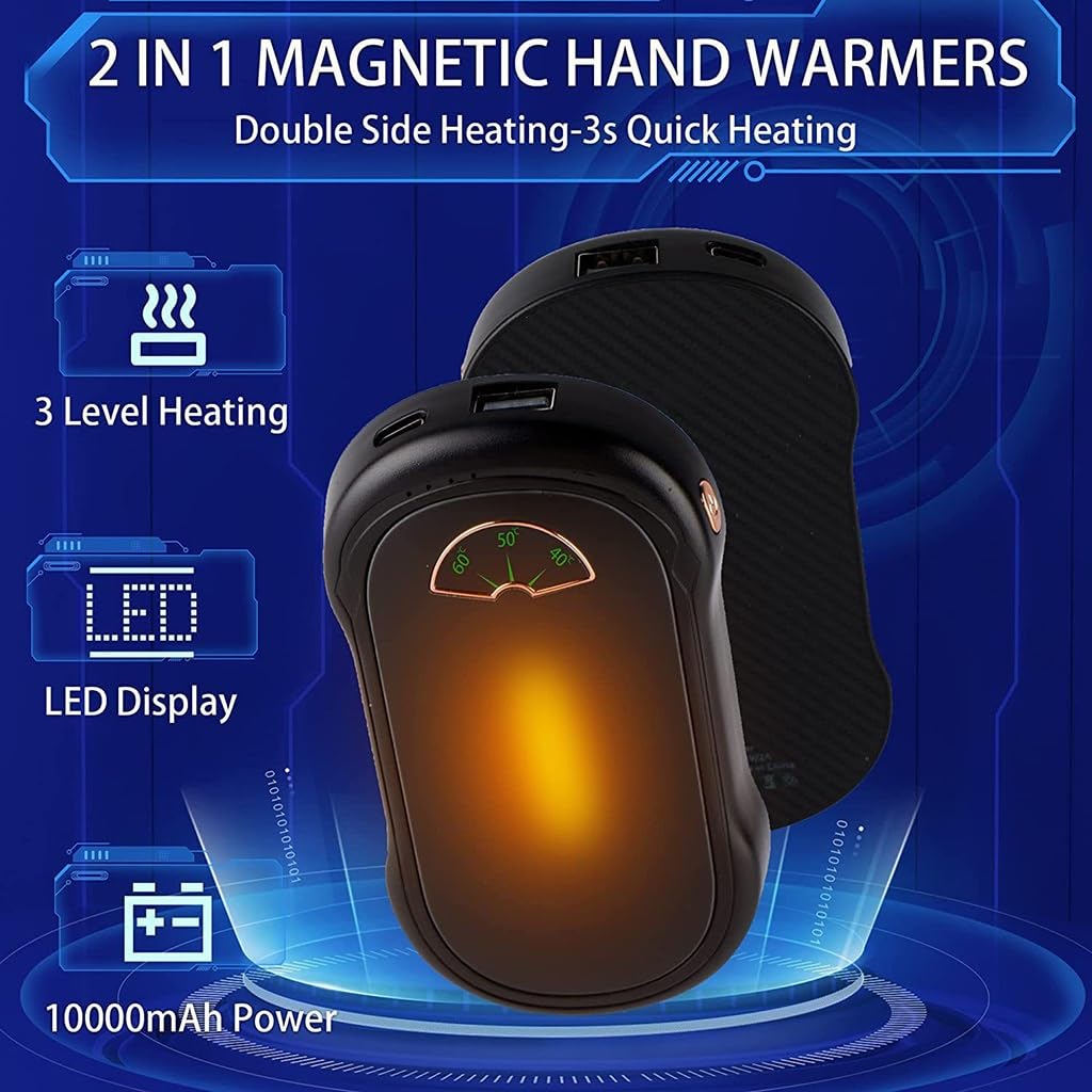 Scaldabagni portatili, scaldamani 10000mAh, scaldamani elettrico ricaricabile, per golf Raynauds Camping, regali caldi (Color : Black)