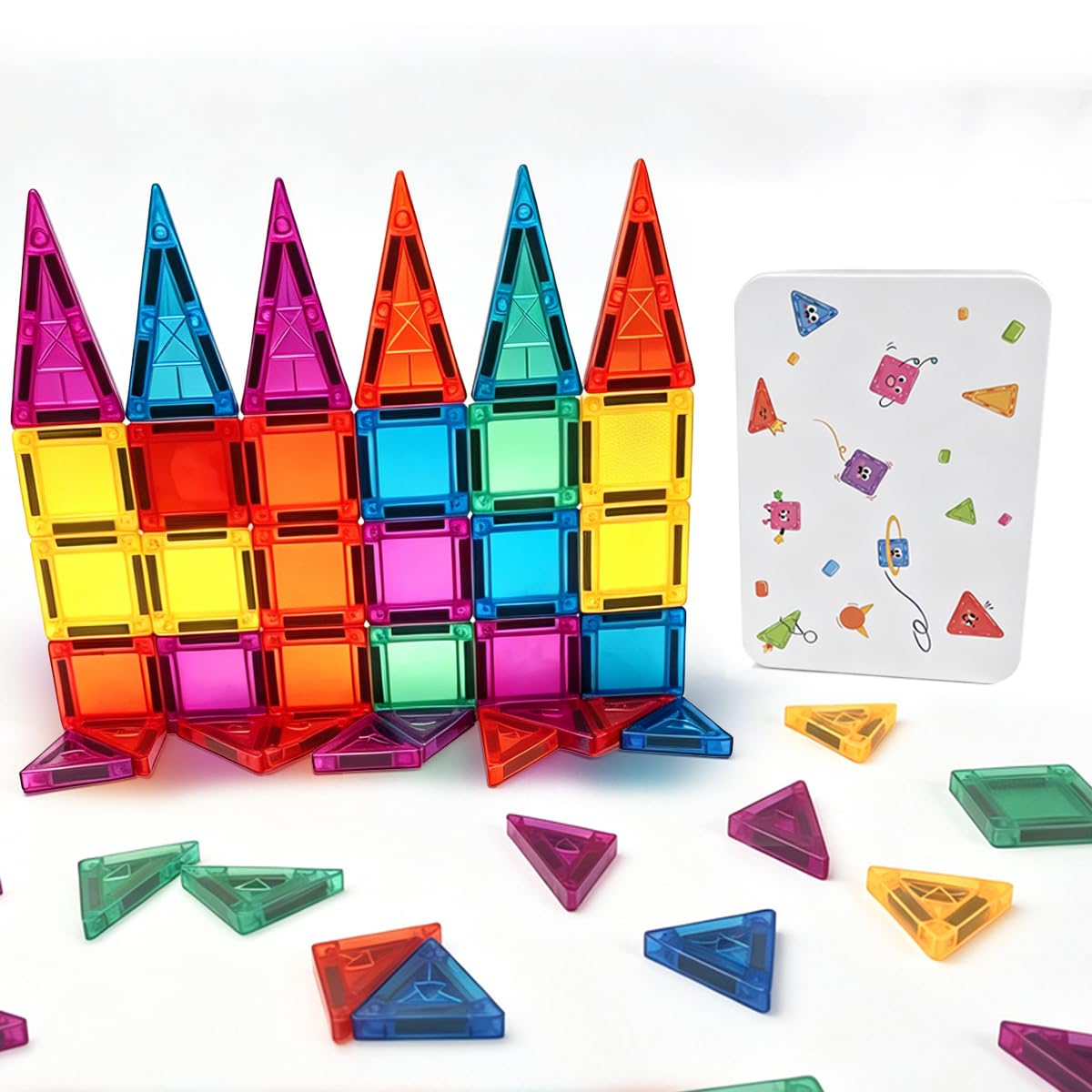 56PCS Mini Magnetic Tiles Travel Set with Metal Storage Case for Kids — image 1