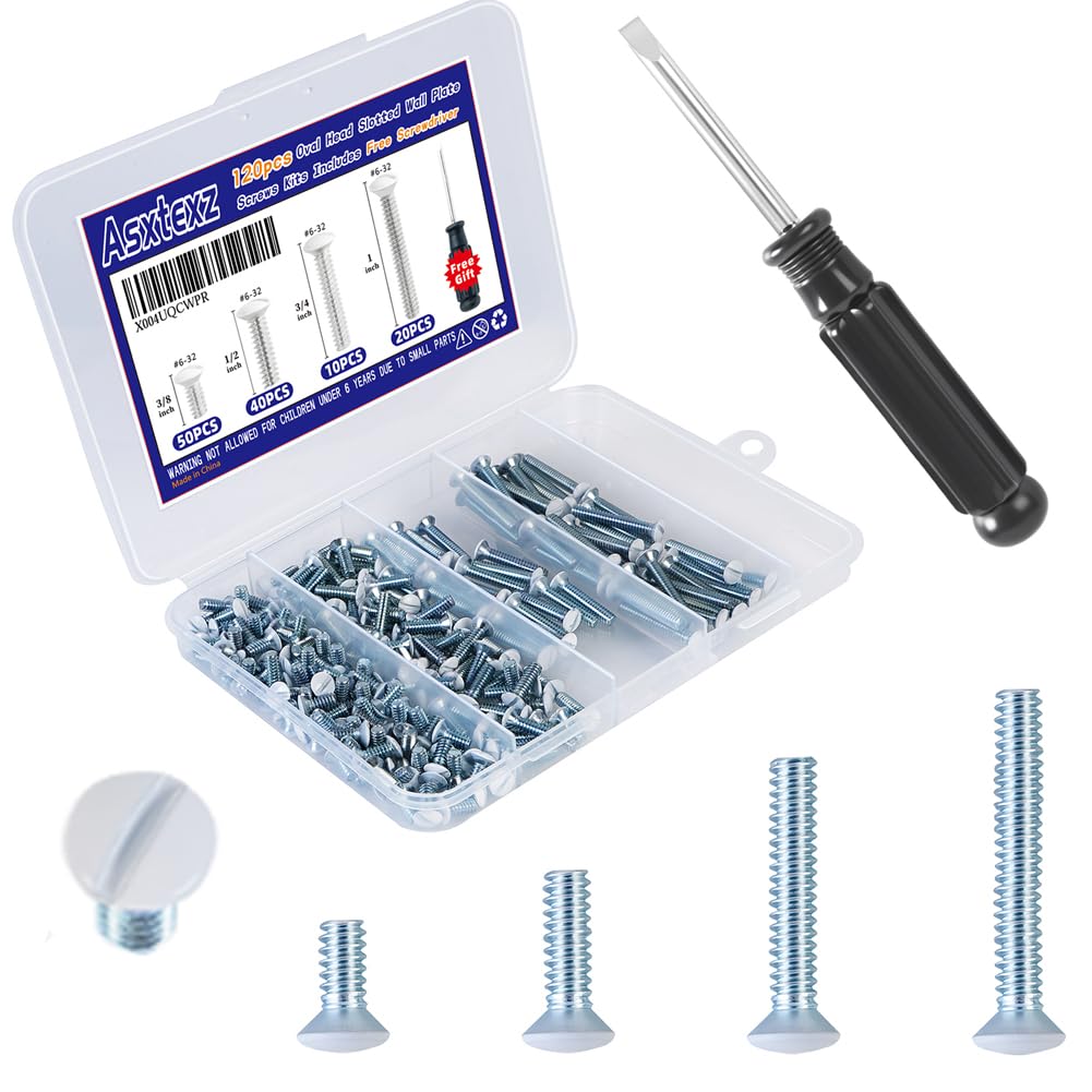 Photo 1 of 120PCS Wall Plate Screws White, Outlet Cover Screws for Switch Plate, 6/32 Electrical Outlet Screws for Light Switch Plates,Electrical Panel, 4 Sizes (3/8",1/2",3/4",1") Screws Kit w/Free ScrewdriverLPNO584573142