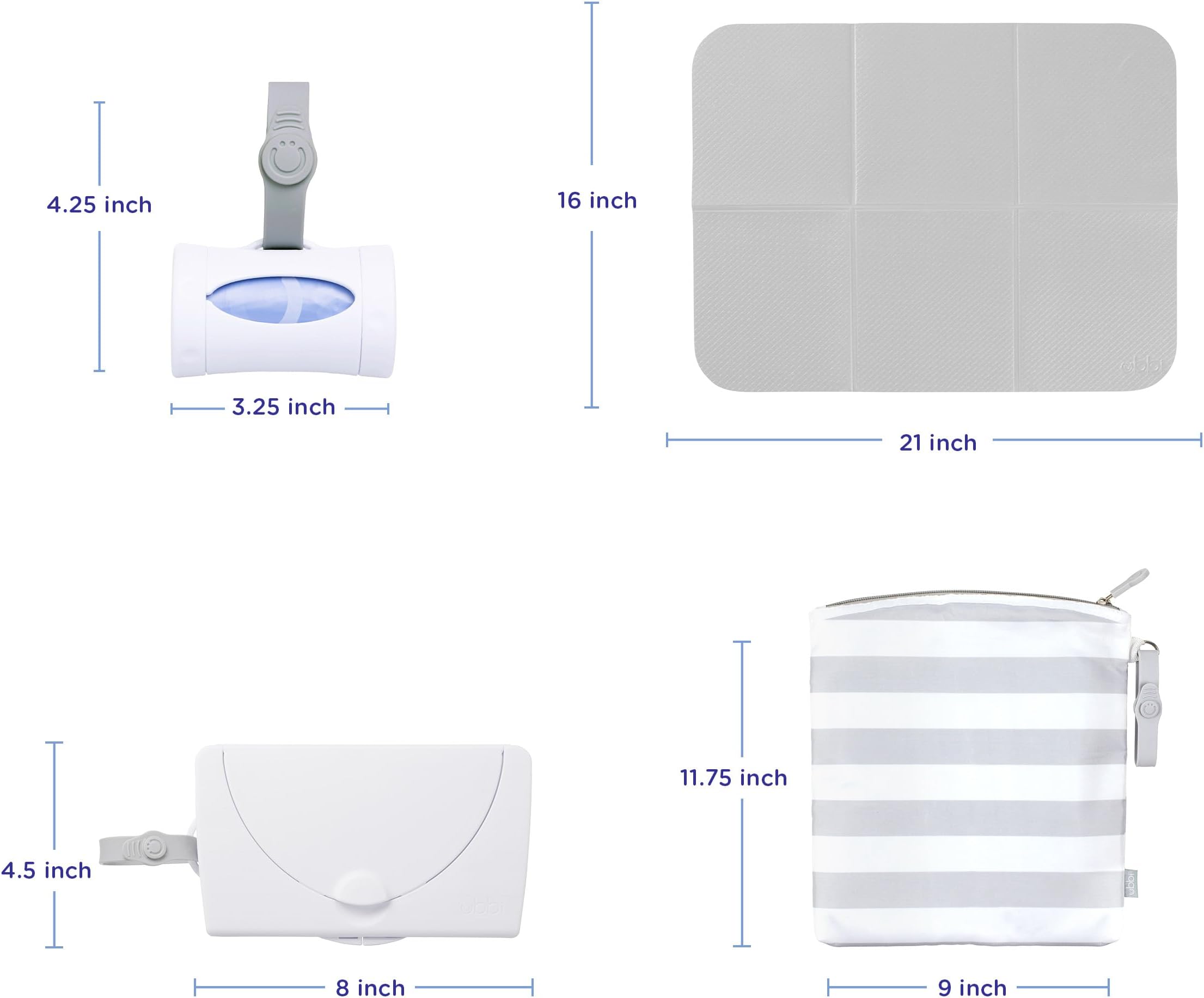 Ubbi On-The-Go Gift Set, Baby Essentials, Includes Portable Changing Pad, Wipe Dispenser, and Bag Dispenser, Newborn Baby Essential