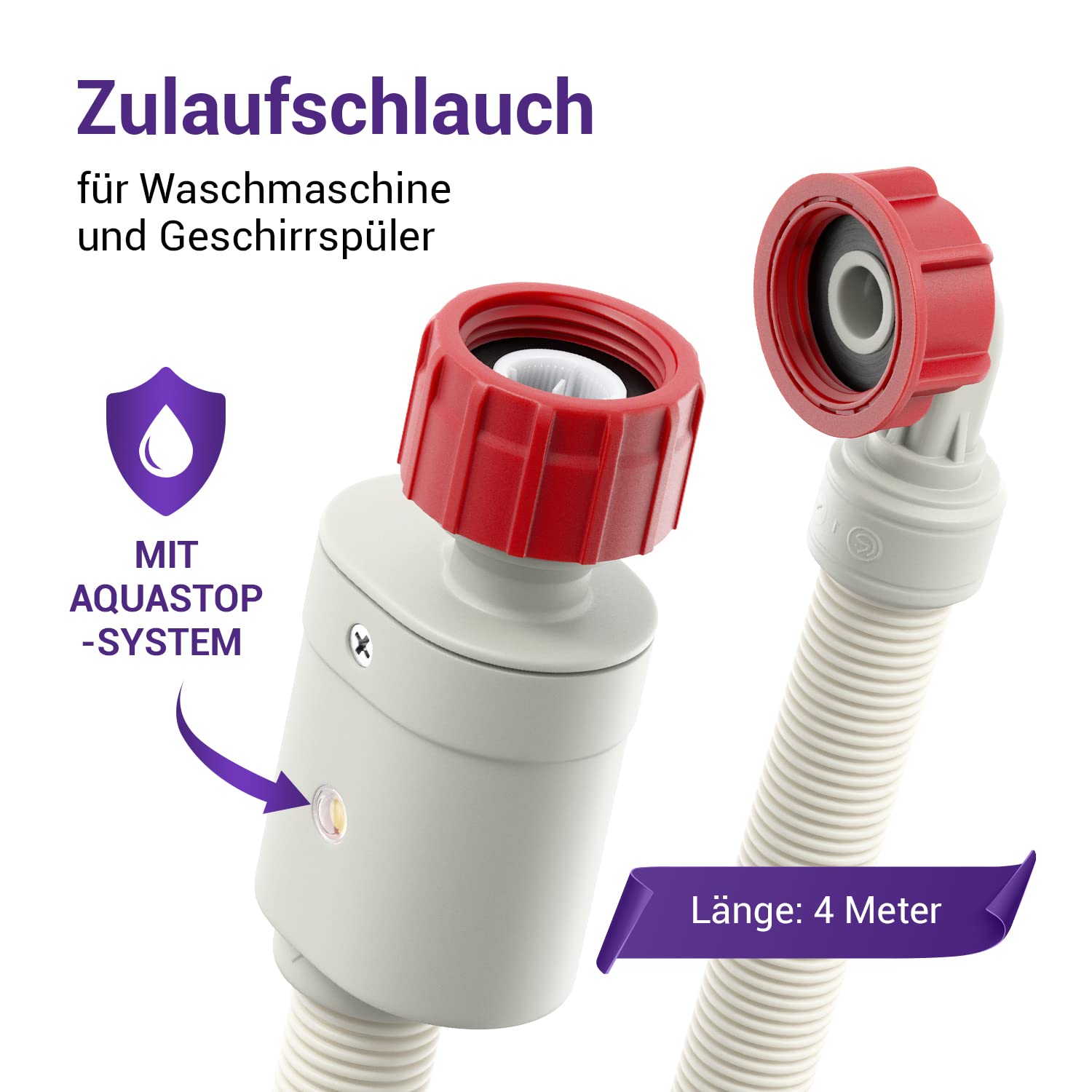 Viоks.pro Aquastop Zulaufschlauch Waschmaschine Schlauch 3/4 Zoll 4m 90°C | Aqua Stop Wasserschläuche, Gerade/Gewinkelt, Universal, für Waschmaschinen Geschirrspüler
