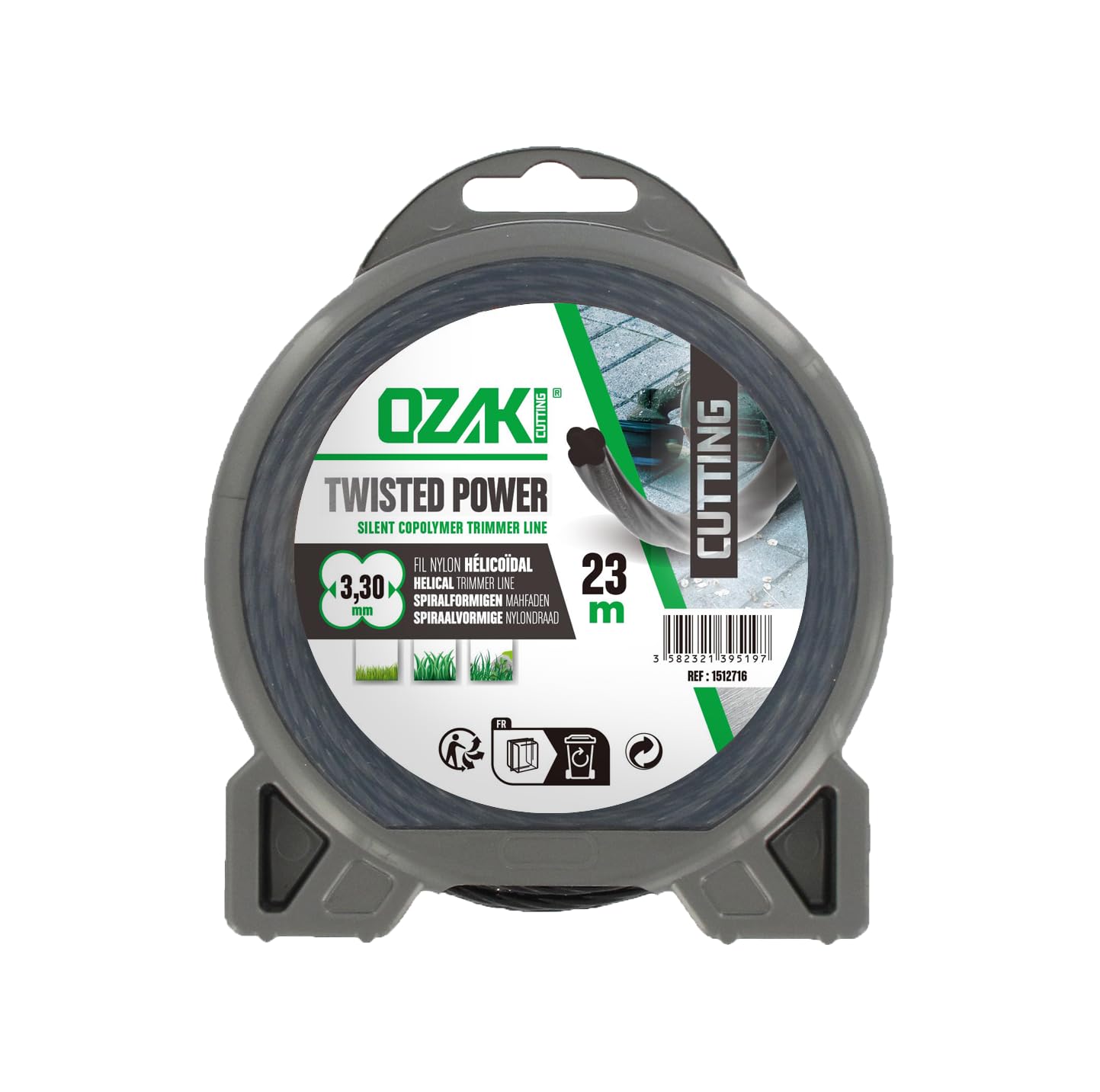 OZAKI - Fil Nylon Hélicoïdal TWISTED POWER SILENT LINE - Ø 3,3mm - L 23m - Fil Aérodynamique - Réduit Le Bruit & Les Vibrations - 1