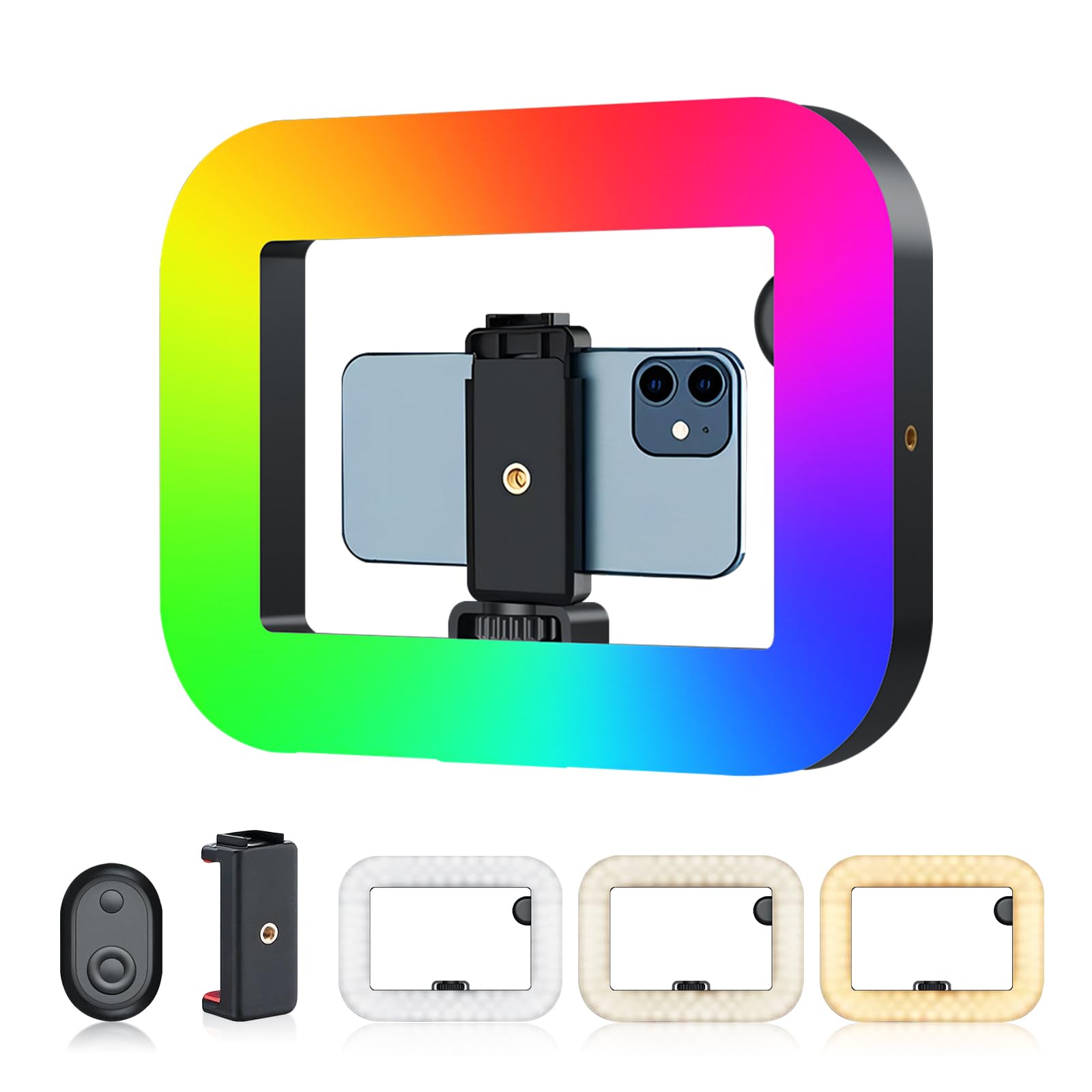 RGB Smartphone Video Rig with Light, Handheld Phone Camera Ring Light, 2500-8500K Selfie Light for Tiktok, YouTube, Live Steam, Video Recording, Make up