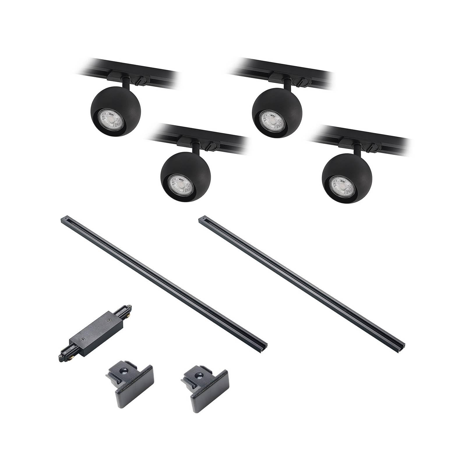 Lindby 1-Phasen Schienensystem Komplettset Metall schwarz, Deckenspot 4 flammig 4x GU10 ohne Leuchtmittel bewegliche Deckenstrahler Spots Deckenleuchte