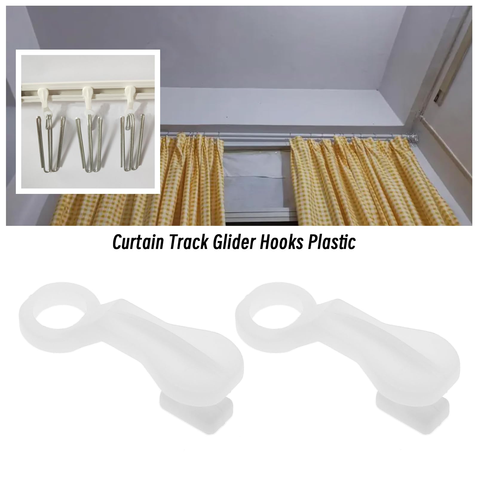 ECSiNG 100Pcs Curtain Track Glider Hooks Plastic Curtain Track Side Pulley Rings Accessories for Drapes Roman Rods Most Type Curtain 2.7x0.8cm White