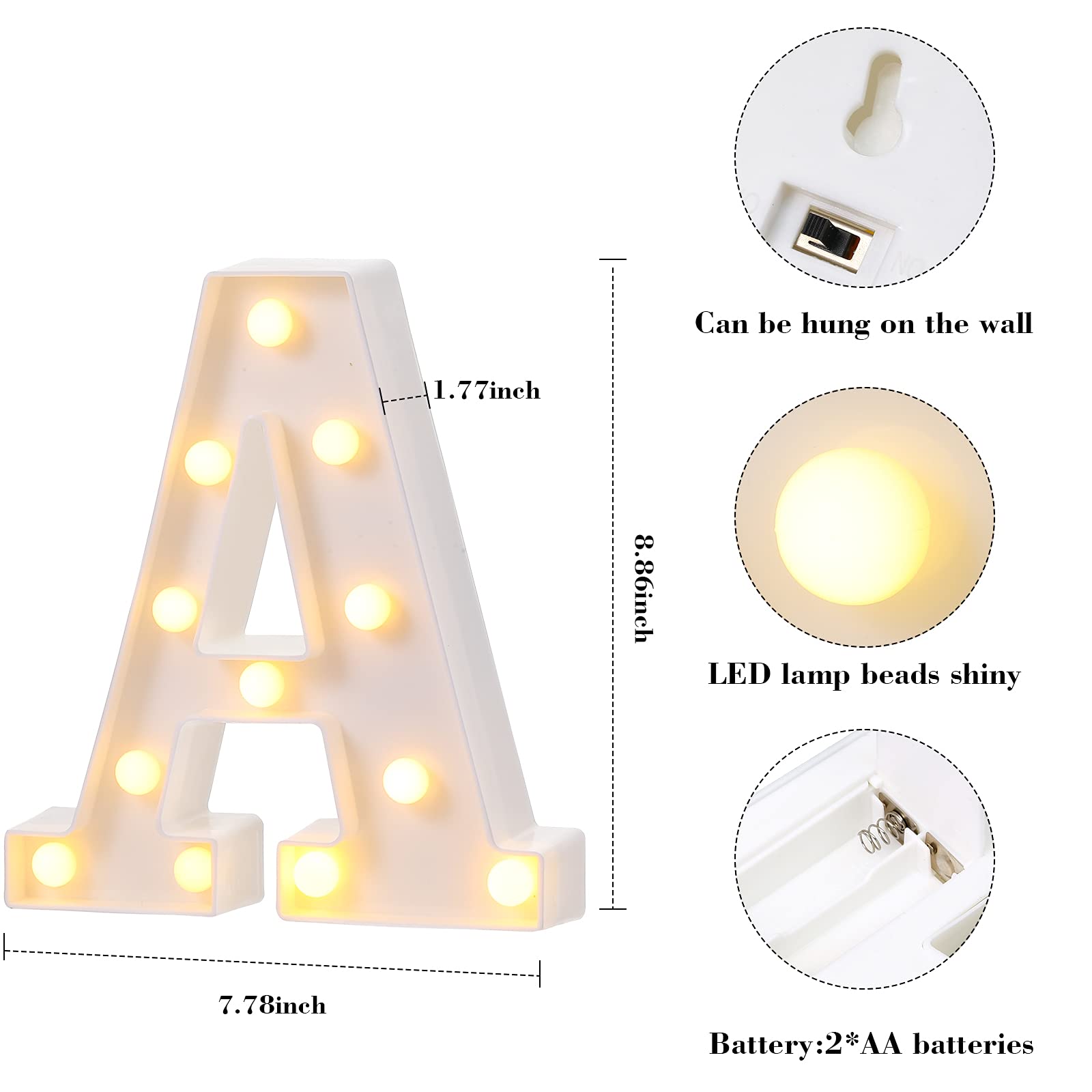 Mudder 3 Pieces LED Letter Light Letter BAR Sign Alphabet Letter Sign LED Letter Light Battery Powered Night Light for Home Party Birthday Halloween Christmas Decoration(White)