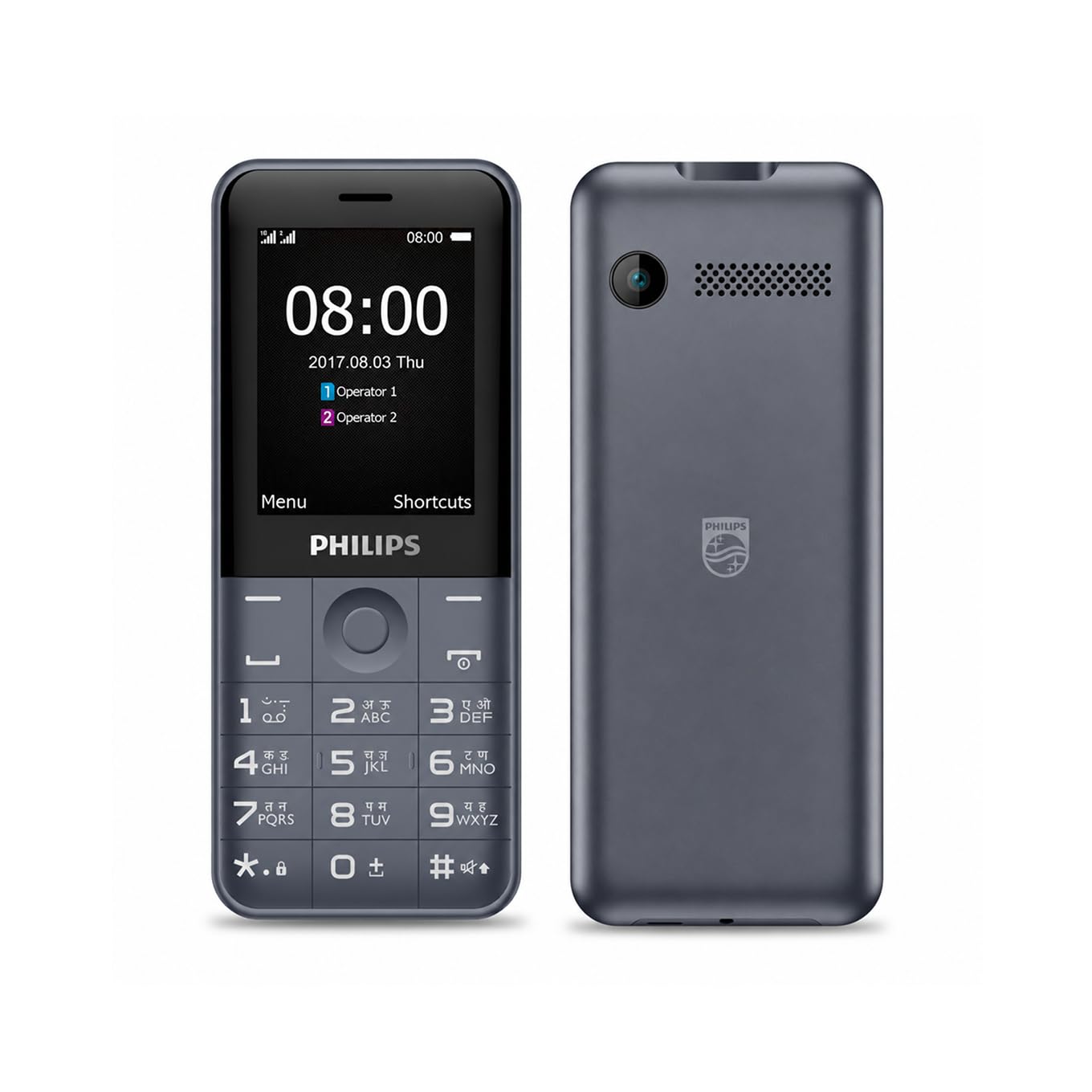 philips all-new e2222 sleek & stylish |keypad mobile with 2.4" tft screen|1700 mah battery | 2030mm speaker| type c charging | bright torch| digital camera|cool gray