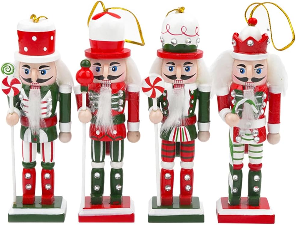 VALICLUD 4PCS Christmas Nutcracker Ornaments Mini Nutcracker Soldier Figures Wooden Hanging Christmas Decorations for Xmas Party