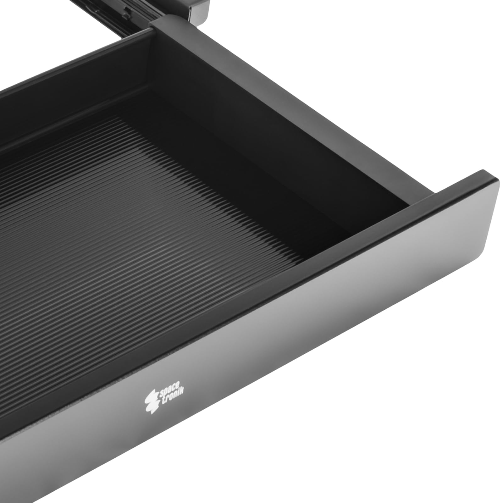 Spacetronik Schublade Unter Schreibtisch Schwarz, Unterbauschublade mit 3 Fächern, ausziehbare Schreibtischschublade mit Schienen, 560 x 335 x 47 mm, 5 kg Tragkraft, für Büro, Homeoffice